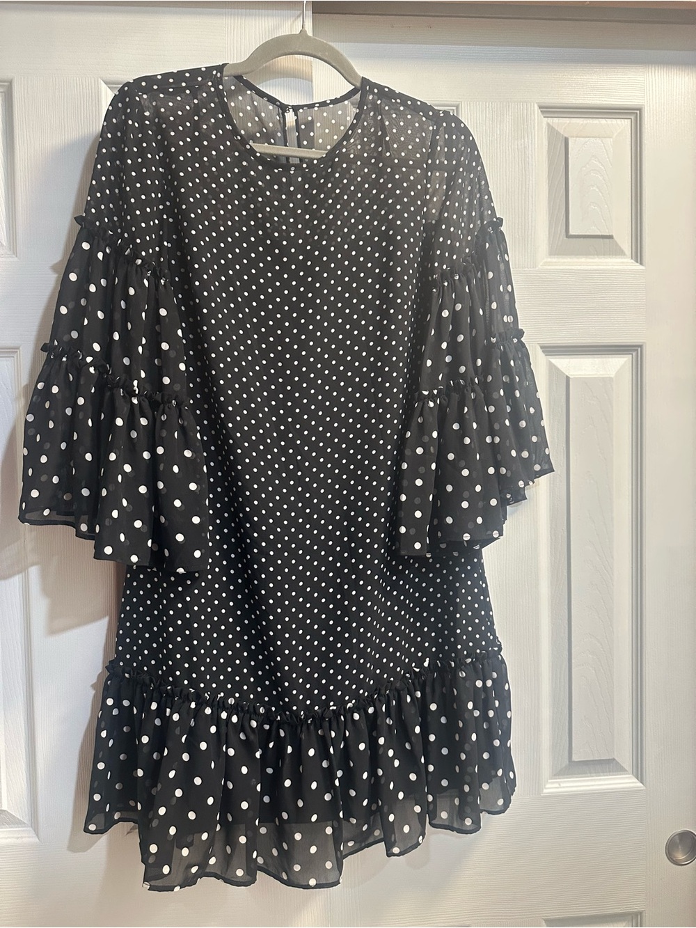 Eliza J Black and White Polka Dot Ruffle Midi Dress